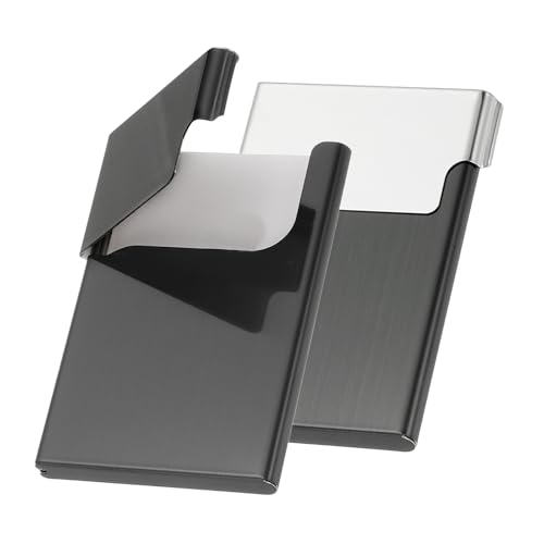 PATIKIL Metallischer Visitenkartenhalter, 2 Stücke Professioneller Visitenkartenhalter Visitenkartenetui Für Männer & Frauen Büro Kredit ID Organisation, Gebürstetes Silber/Schwarz