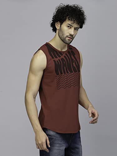 Image of Rigo Stylish Cotton Printed Vest for Men | Round Neck, Slim Fit, Sleeveless T-Shirt Vest for Men | Casual Innerwear Sando for Men & Boys - Perfect for Workouts Gym, Vacations, and Beaches Maroon