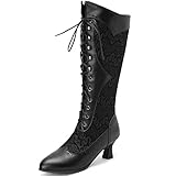 Overknee-Stiefel zum Schnüren für Damen, spitzer Zeh, niedriger Absatz, klobiger Absatz, Leder, Spitze, Farbblock, kniehohe Stiefel, modisch, bequem, kniehohe Stiefeletten für den Winter,Schwarz,38