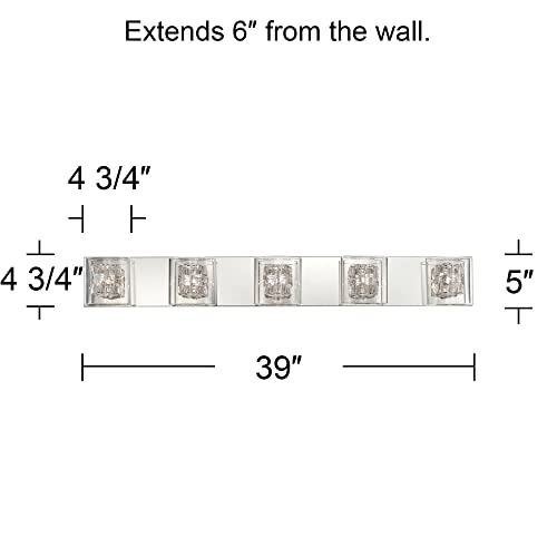 Possini Euro Design Modern Wall Mount Light Polished Chrome Silver Aluminum Wrapped Wire 39" Wide 5-Light Vanity Fixture Clear Borosilicate Glass For Bathroom Over Mirror House Home Room Decor #TOP3