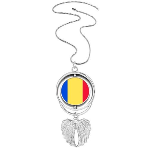 Collier drapeau Roumanie pendentif ailes d'ange rotatif cadeau