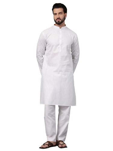 Image of SOJANYA (Since 1958 Men's Pure Cotton Striped Kurta With White Pyjama