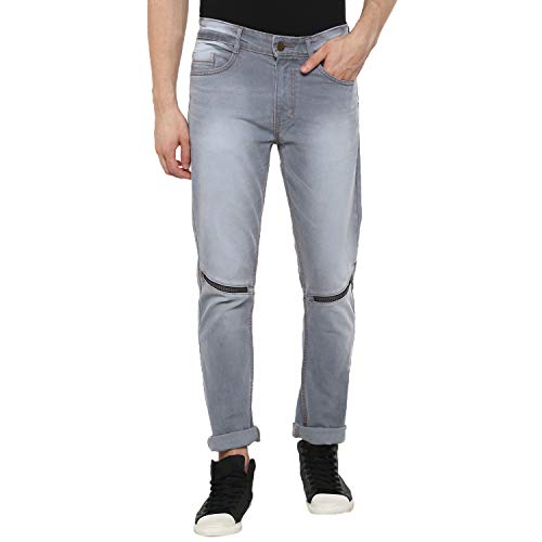 Image of Urbano Fashion Men's Ice Blue Slim Fit Zippered Jeans Stretch