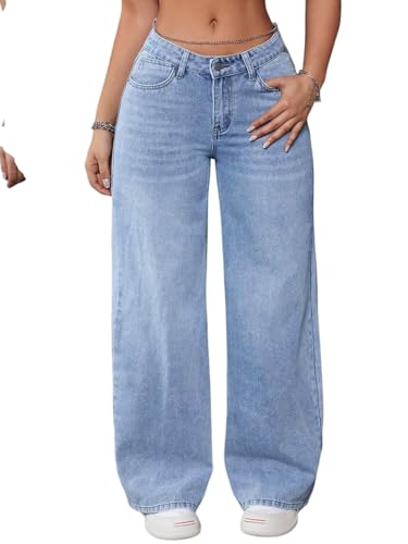 Image of KOTTY Women's High Waist Wide Leg Jeans | Relaxed Fit Comfortable Denim Pants for Women