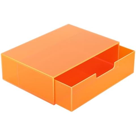Gelite Acrylic Desk Organizer with Drawer for Makeup Vanity Stackable Desktop Storage Box for Office Supplies, 13.8 x 9.8 x 3.9’’, Neon Orange Cover