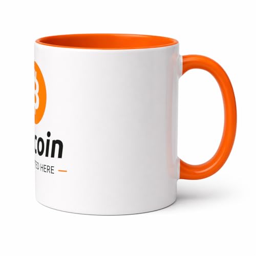 Bettecso Tasse en céramique Bitcoin Accepted Here, blanche avec intérieur et poignée orange, design crypto-monnaie crypto BTC – vue 3