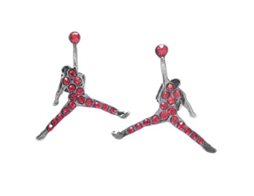 Class A Collection Silver - Plated Michael Jordan Logo Jumpman Earrings Red Rhinestone.