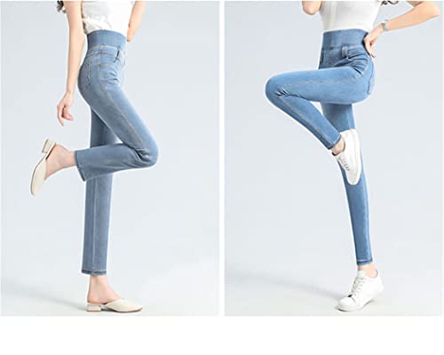 Pantalon de bureau décontracté en jean stretch bleu taille haute