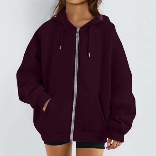 OIOLOYJM Zipper Hoodies for Women Long Sleeve Oversized Sweatshirts Y2k Drawstring Soft Jacket 2025 Fall Fashion with Pockets