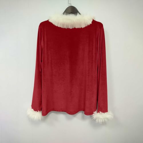 Velvet Womens Tops Faux Fur Trim V Neck Long Sleeve Holiday Blouse - image 7