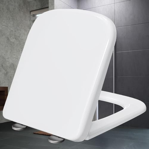 Toilettendeckel mit Absenkautomatik Eckig Form Softclose Antibakterielle Klobrille aus Duroplast Abnehmbare Wc-Sitz Top-Installation Einfache Montage,white-34 * 45cm