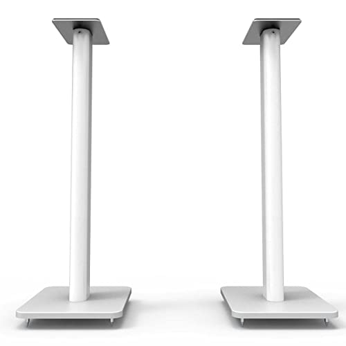 Image of Kanto SP32PLW Universal Speaker Floor Stands for Bookshelf Speakers | 32 inch Tall | Two Sizes Rotating Top Plate w /Foam Padding | Carpet & Hardwood Feet | Hidden Cables | inch-20 Mounting | Pair | White