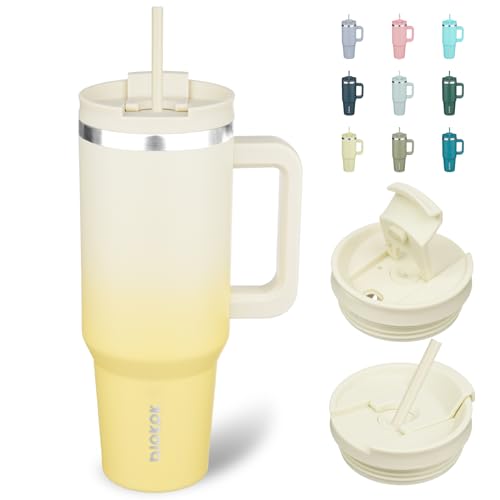 Image of BJPKPK 40 oz Tumbler With Handle Insulated Tumblers With Lid And Straw Stainless Steel Thermal Cup,Lemon