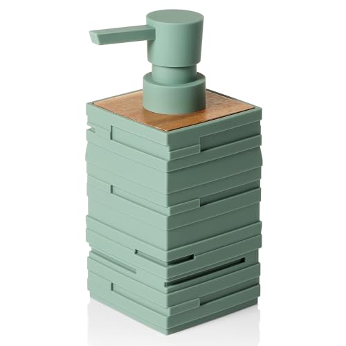 Image of YAUKPH Matte Green Teak Wood Hand Soap Dispenser
