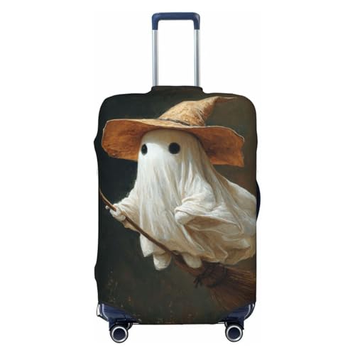 Witch Hat Ghost Flying On Broom Elastic Travel Luggage Covers Dustproof Scratch-Resistant Suitcase Protector Fit 22-24 Inch