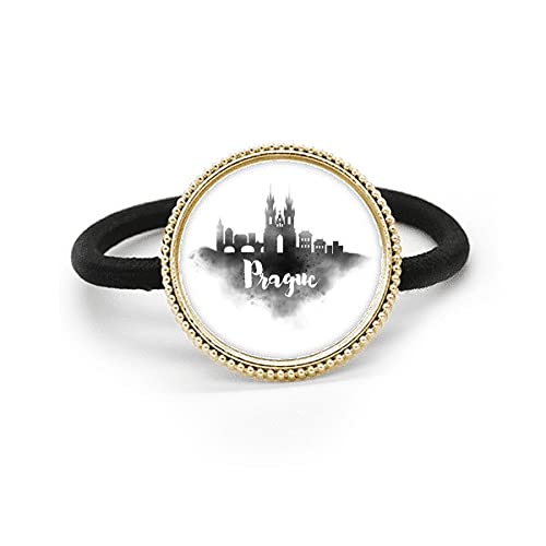 Diadema de metal plateado Praga Checo Landmark Ink City accesorio para pelo con goma