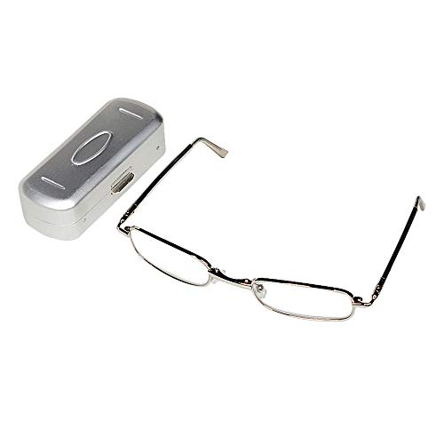 THG Vision Care Stainless Steel Full Frame Travel Pocket Eyewear Slim Folding Foldable Reading Glasses +2.00 Spectacles Reader Hard Case