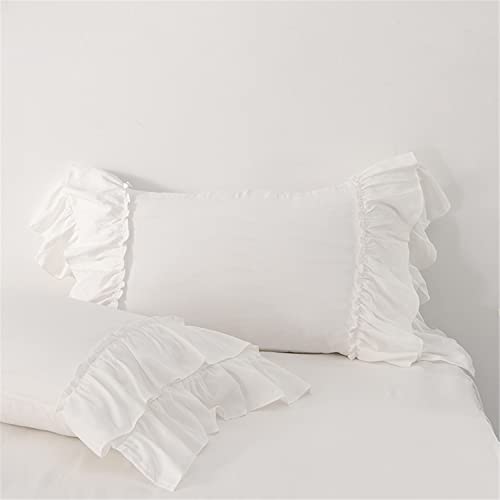 Soukach/Soukechy White Shabby Chic 3 Pieces Bedding,Vintage Ruffled Queen Duvet Cover Set With 2 Layers Ruffles ,Soft Brushed Microfiber Set With Zipper Closure(Queen, White) #TOP2