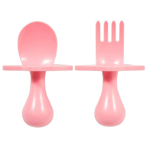 Image of Elli&Nooli Silicone Fork & Spoon Set - 2-Piece Set, Pink - Self-Feeding Training & Toddler Utensils - Ergonomic Star-Shaped Barrier & Baby Feeding Essentials