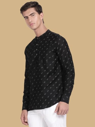 Image of KRYPTIC Men's Full Sleeve Regular Fit Short Kurta in Premium Pure Cotton with Patch Pocket and Mandarin Collar - Perfect Blend of Style and Comfort