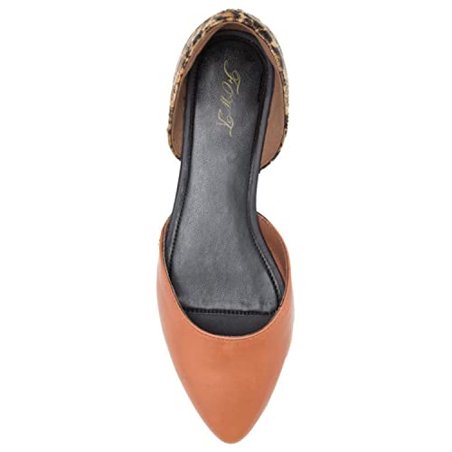 FOWT Fashion Suede Leather Slip on D'Orsay Leopard Flats for Woman Sexy Pointed Toe Low Heel Casual Daily Shoes, Orange US Size 4-16 M3