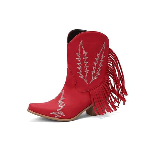 Bottines cowboy à franges d'hiver bout pointu talon haut épais bottines western