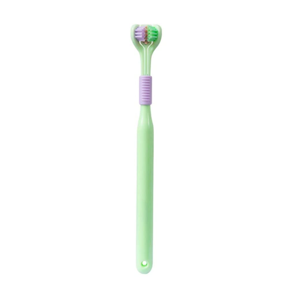 Manual Toothbrushes, Soft Hair Three-Headed Toothbrush Cute Three-Sided Toothbrush Scraping Tongue Coating Toothbrush for Children and Adult Green