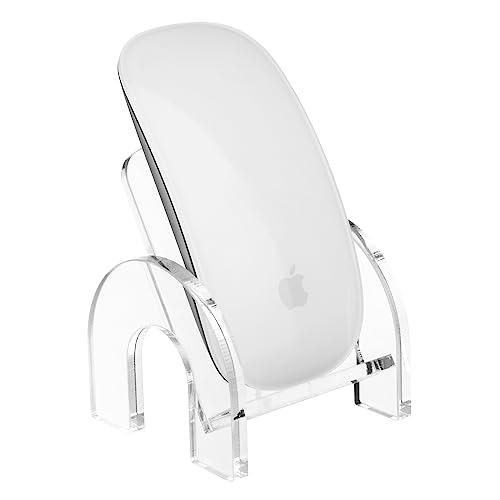 CaSZLUTION Mouse Holder Stand for Apple Magic Mouse 1 & 2 Easy Charging, Mouse Display Stand Compatible with Magic Mouse and Slim Flat Mice, Clear Acrylic Small Mouse Desktop Holder