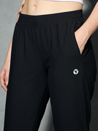 Image of TECHNOSPORT Womens Mid Rise Polyester Regular Fit Solid Jogger for Running, Workout & Sports