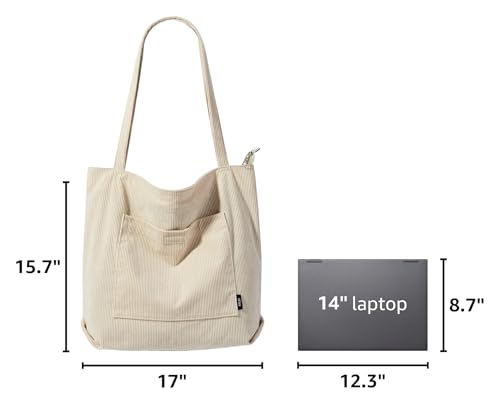 Bolso Tote para Mujer de Pana Grande con Bolsillo con Cierre miniatura 3