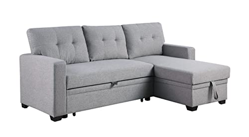 FANYE L-Shaped Corner Sectional W/Pull Out Sleeper Bed and Reversible Storage Chaise for Home Office Apartment Living Room, Modern Linen Upholstered Sofa & Couch Convertible Sofabed, 82\", Smoke Gray