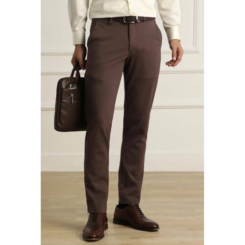 Image of Van Heusen Men Mid Rise Move Labs Knitted Premium Trousers | 360 Degree Stretch| Auto-Flex Waist Band |Wrinkle Free