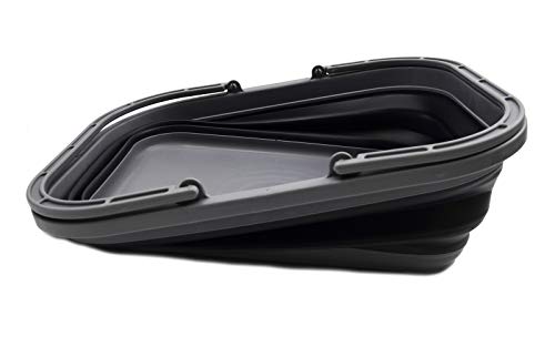 SAMMART 12L Faltbare Wanne mit Griff - Tragbarer Picknickkorb/Krater im Freien - Faltbare Einkaufstasche - Platzsparender Vorratsbehälter (Grey/Black, 1)