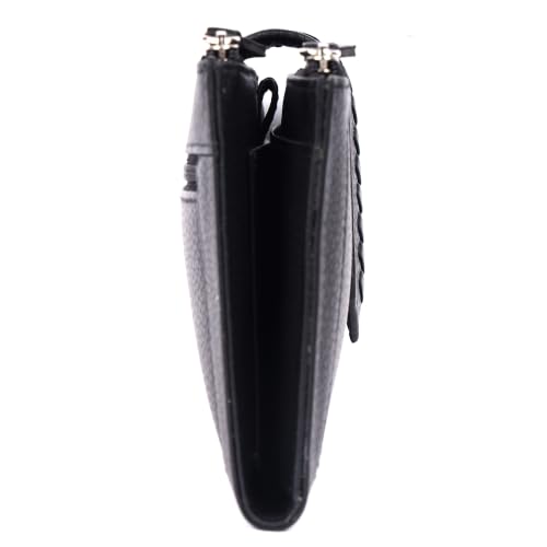 Image of Raizel Genuine Leather Hand Purse for Women | Stylish Clutch Wallet with 2 Main Compartments, Zipper Pockets & 5 Card Slots | Black (P. Black)