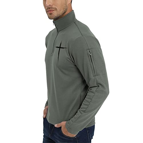 Blackteak Men's Cross Graphic Sweatshirts Long Sleeve Stand Collar Shirts Mid-Weight Quarter Zip Pullover Men(Army Green,Medium) #TOP3