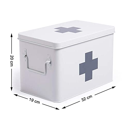 Theo&Cleo Medizin Box Metall, Erste Hilfe Kasten Koffer Schrank, Arzneischrank Medizinkoffer Retro, Medizinschränke Groß XXL, 32 * 19 * 20 CM Weiß