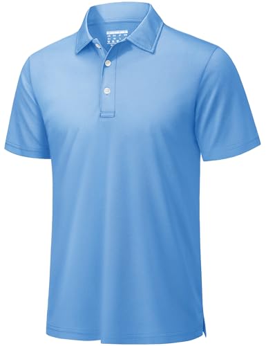 TACVASEN Polo Shirts for Men Golf Shirts Short Sleeve Men Quick Dry Performance Collared Shirt Golf Tennis Work Sky Blue, XL