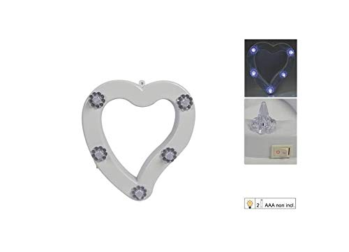 takestop® Cuore VOTIVO con Luce 5 LED 22x19.5CM CC_97247 Bianco LUMINI in PLASTICA Decorazione TOMBE CIMITERO Funerale Festa Morti