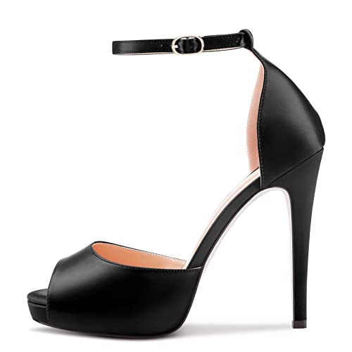 Aachcol Women Platform Sandals Peep Open Toe Ankle Strap Stiletto High Heel Dress Shoes Pumps Wedding Satin 5 Inch2