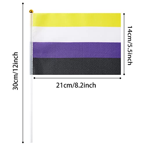 Image of GentleGirl 12 Pack Non-Binary Pride Rainbow Flags Non-Binary NB Small Mini Hand Held Stick Flag Gay LGBT Festival Party Parades Decorations