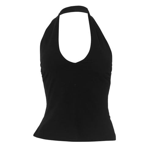 Women's casual sexy sleeveless T-shirt slim fit hanging collar V-neck backless vest popular street low neck top