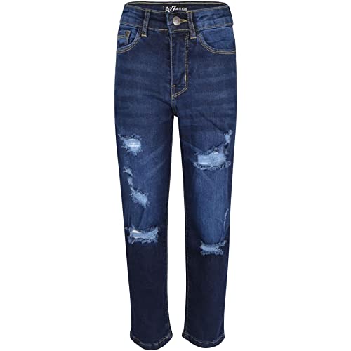 A2Z Kids Boys Relaxed Straight Fit Boot Cut Dark Blue Ripped Jeans Stretchy Comfort - Jeans JN64 Dark Blue._132