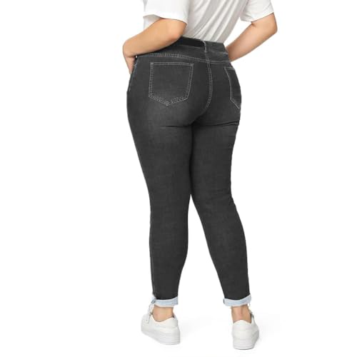 ALLABREVE Womens Plus Size Skinny Jeans Stretchy High Waisted Ankle Jean Ripped Slim Fit Washed Denim Distressed Tight Jean(Elastic Waist Black, 3XL) by ALLABREVE - Used condition - Image 4