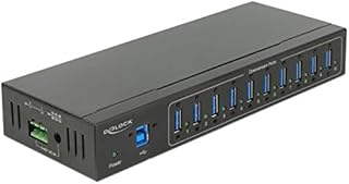 DeLOCK External Industry Hub 10 x USB 3.0 Type-A with 20 KV ESD Protection - Hub - 10 x SuperSpeed USB 3.0 - DIN Rail Mountable - Wall Mountable - DC, Black