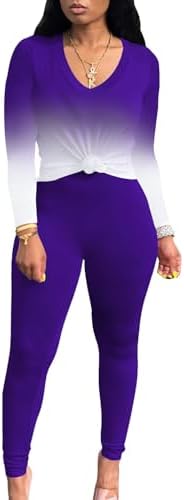 PINSV Women's Tracksuits 2 Piece Outfits Sweatsuit Long Sleeve Top Jogger Legging Pants Sets Purple Gradient A L — view 2