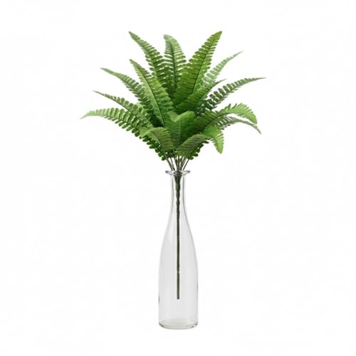 Image of PAPERI Artificial Plant Home Decor - Green Imitation Fern Plastic Artificial Grass Leaves Plant for Home Arrangement Decor Pack of 10