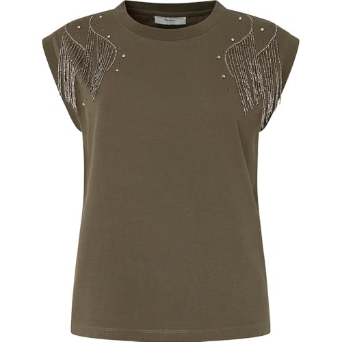 T-shirt femme Pepe Jeans Freija col rond en coton blanc et coupe ajustée