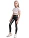 Gnainach Girls Athletic Yoga Pants Size 11-12 Years Old Shiny Black Stretchy Fashion Bright Pants for Teens Kids Running Casual