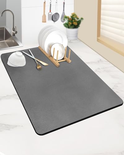 Hotmir Dish Drying Mat for Kitchen Counter - 18x24 Thicker and Super Absorbent Hide Stain Dish Mat Drying Kitchen Mat | Non Slip Rubber Backed Kitchen Drying Mat for Dishes Coffee Machine Dish Rack
