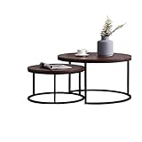 Moderne Nesting Couchtisch,couchtisch rund Metall/etal Rahmen top-80cm，50 cm hoch/couchtisch rund 2er Set/couchtisch rund zweiteilig/beistelltisch Holz/wohnzimmertisch Holz(Schwarz)